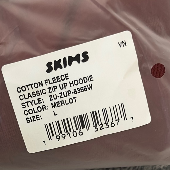 SKIMS Cotton Fleece Classic Zip Up Hoodie Merlot L NWT - Picture 9 of 9